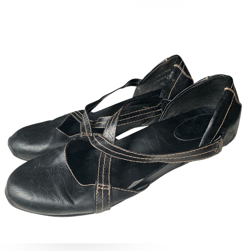 AXXIOM Black Floral Pattern Arch Support Mary Jane Straps Womans Comfy Shoes 9.5